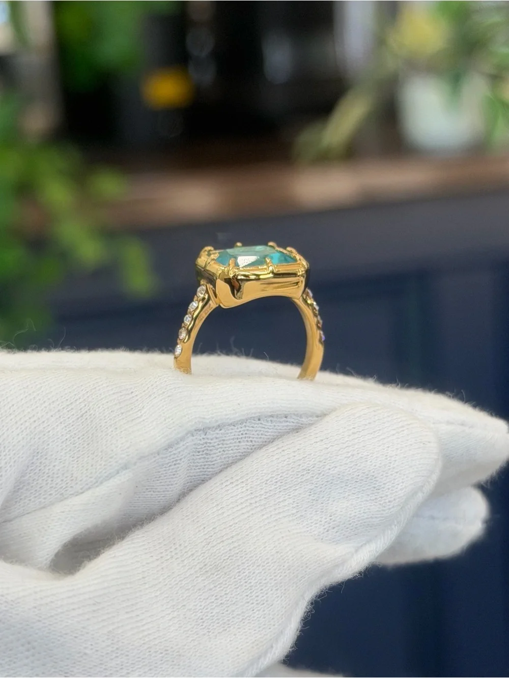 New Vintage-Inspired Emerald Cut Ocean Blue Gemstone Cocktail Ring 7